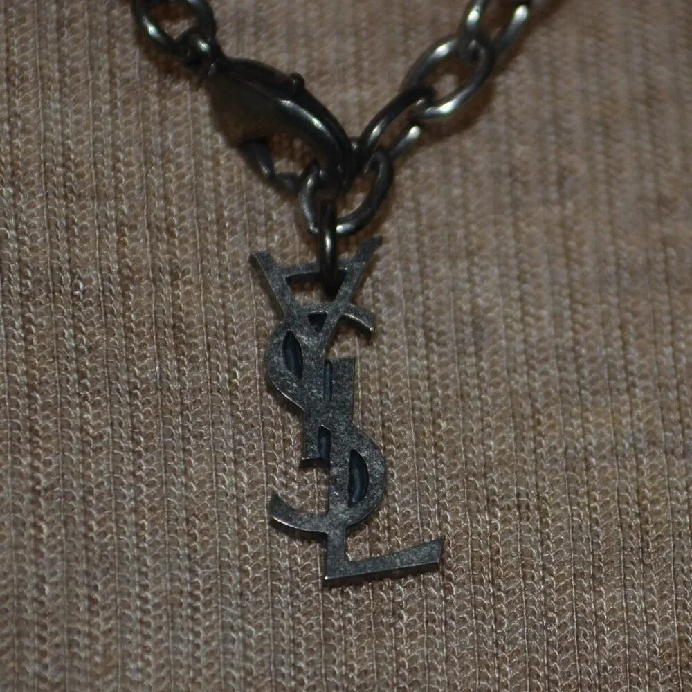 YSL Yves Saint Laurent Black Tassel Silver Chain Necklace